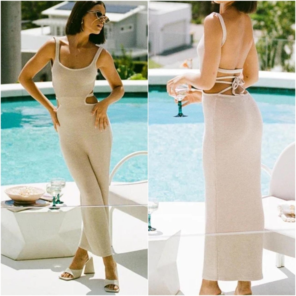 Sabo Skirt Cream Backless Knit Midi Dress